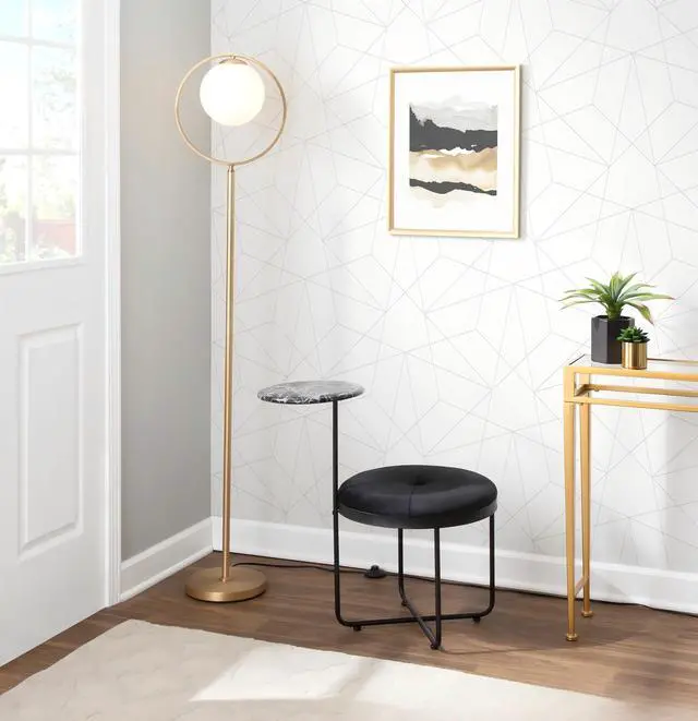 Alt view image 2 of 7 - Moon Contemporary Floor Lamp in Gold Metal and Frosted Glass