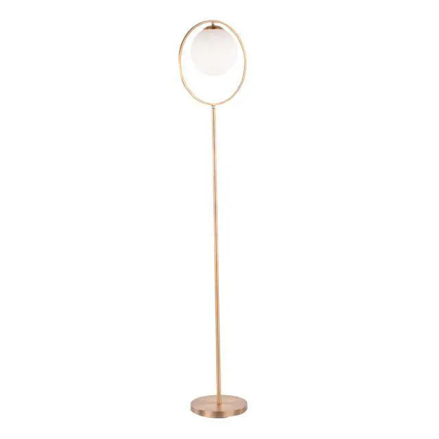 Alt view image 4 of 7 - Moon Contemporary Floor Lamp in Gold Metal and Frosted Glass