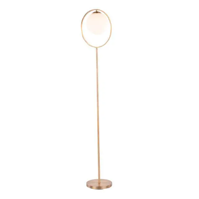 Alt view image 5 of 7 - Moon Contemporary Floor Lamp in Gold Metal and Frosted Glass