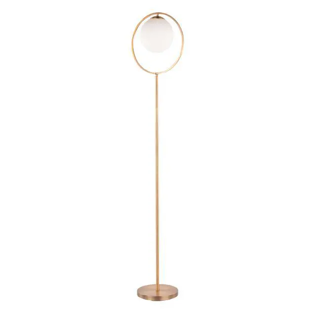 Alt view image 7 of 7 - Moon Contemporary Floor Lamp in Gold Metal and Frosted Glass