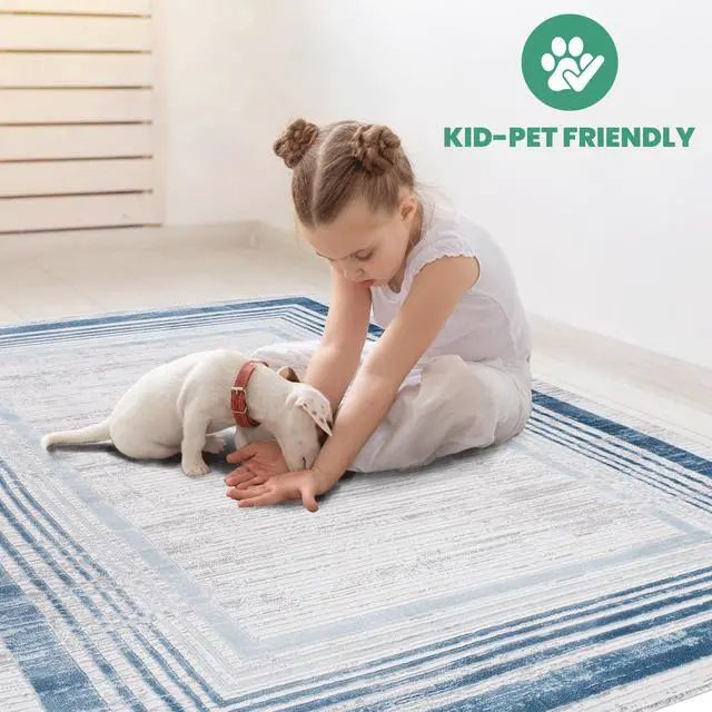 Alt view image 6 of 7 - Collection 36*24 inch Blue / Ivory / Bordered Doormat Rug