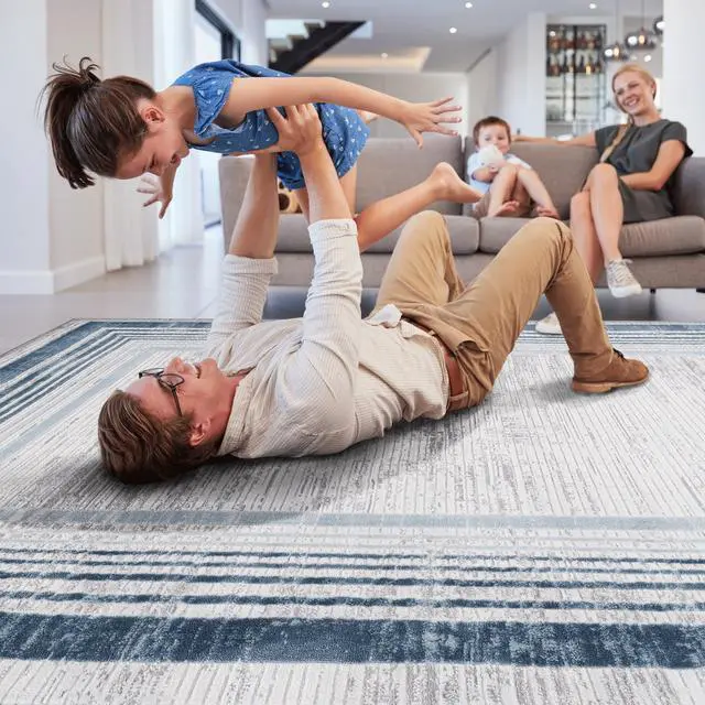 Alt view image 3 of 7 - Collection 96*26 inch Blue / Ivory / Bordered Runner Rug