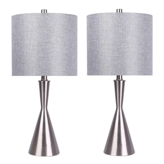 Alt view image 2 of 5 - 23" Contemporary Metal Table Lamp in Brushed Nickel and Grey Linen Shade From Grandview Gallery - Set Of 2