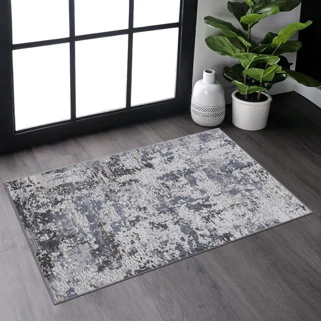 Main image of Collection 36*24 inch Grey / Denim / Abstract Doormat Rug