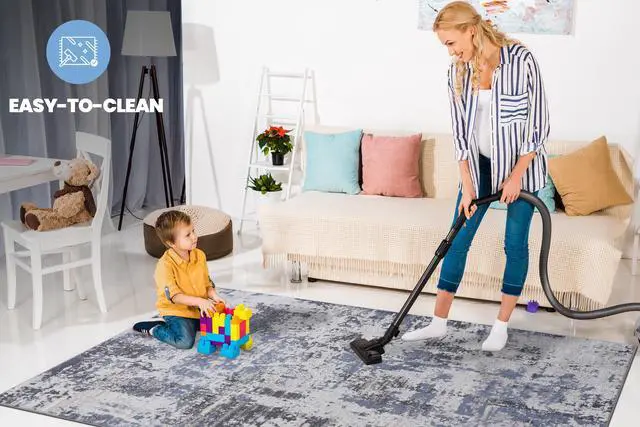 Alt view image 5 of 7 - Collection 108*79 inch Grey / Denim / Abstract Area Rug
