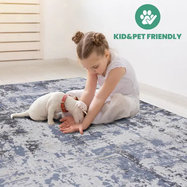 Alt view image 6 of 7 - Collection 108*79 inch Grey / Denim / Abstract Area Rug