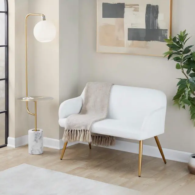 Alt view image 2 of 7 - Symbol Contemporary Floor Lamp with Gold Metal Side Table and White Marble Base