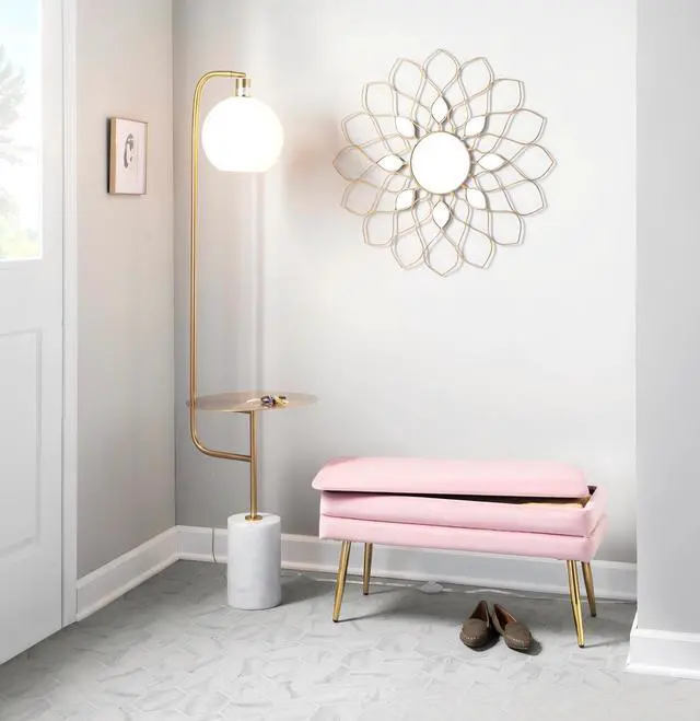 Alt view image 3 of 7 - Symbol Contemporary Floor Lamp with Gold Metal Side Table and White Marble Base