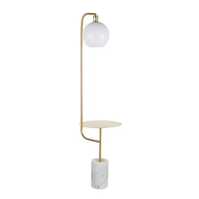 Alt view image 4 of 7 - Symbol Contemporary Floor Lamp with Gold Metal Side Table and White Marble Base