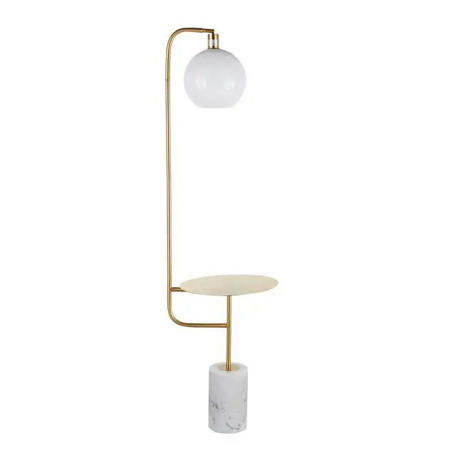 Alt view image 6 of 7 - Symbol Contemporary Floor Lamp with Gold Metal Side Table and White Marble Base