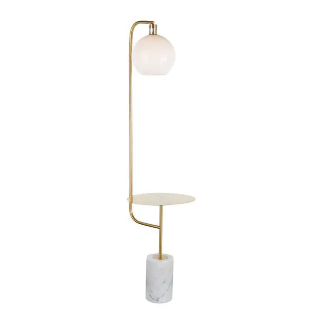 Alt view image 5 of 7 - Symbol Contemporary Floor Lamp with Gold Metal Side Table and White Marble Base