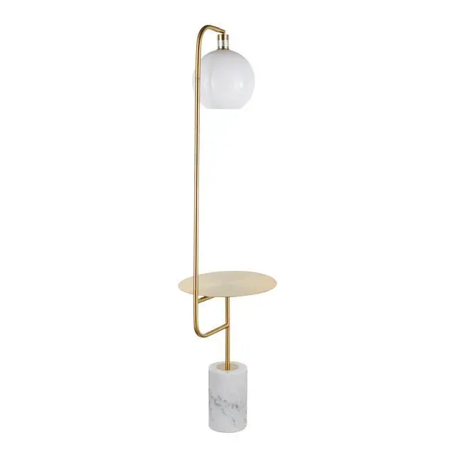 Alt view image 7 of 7 - Symbol Contemporary Floor Lamp with Gold Metal Side Table and White Marble Base