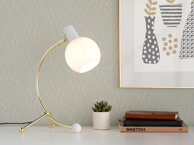 Alt view image 2 of 7 - Eileen Contemporary Task Lamp in Gold Metal and White Plastic Shade