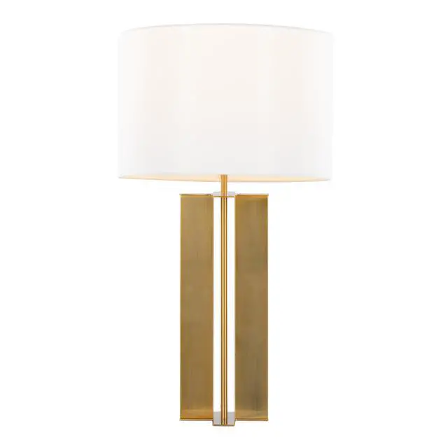 Alt view image 4 of 7 - 28" Metal Table Lamp in Antique Brass and White Linen