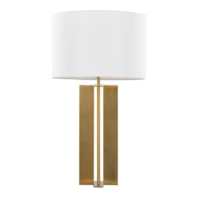 Alt view image 3 of 7 - 28" Metal Table Lamp in Antique Brass and White Linen