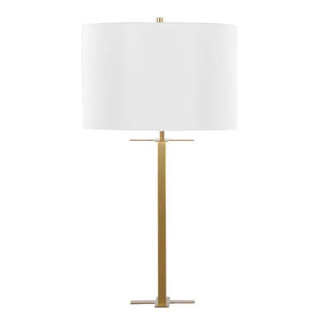 Alt view image 6 of 7 - 28" Metal Table Lamp in Antique Brass and White Linen