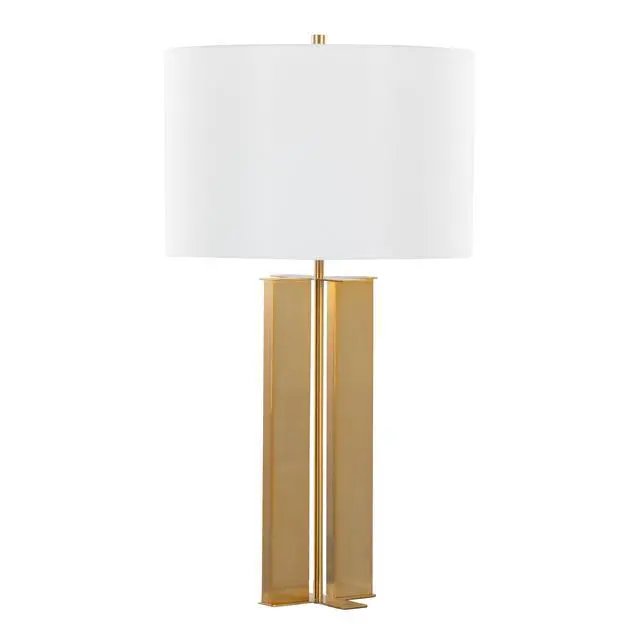 Alt view image 5 of 7 - 28" Metal Table Lamp in Antique Brass and White Linen