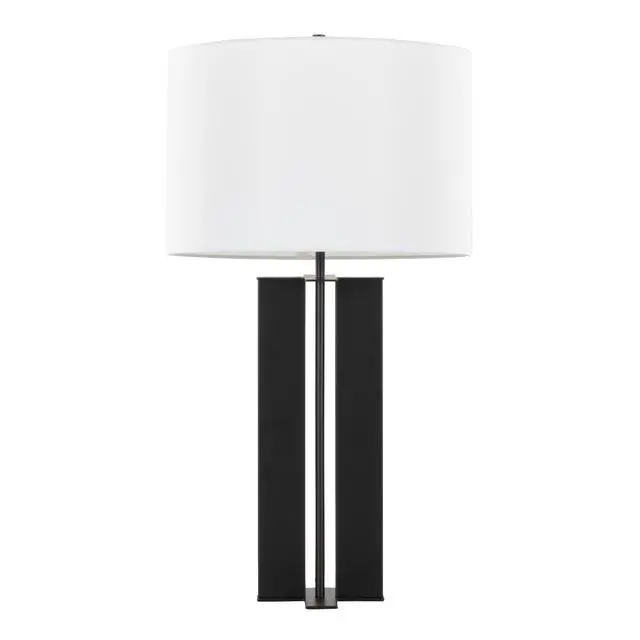 Alt view image 3 of 7 - 28" Contemporary Metal Table Lamp in Black Metal and White Linen