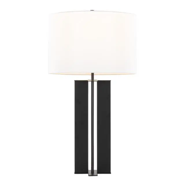 Alt view image 4 of 7 - 28" Contemporary Metal Table Lamp in Black Metal and White Linen