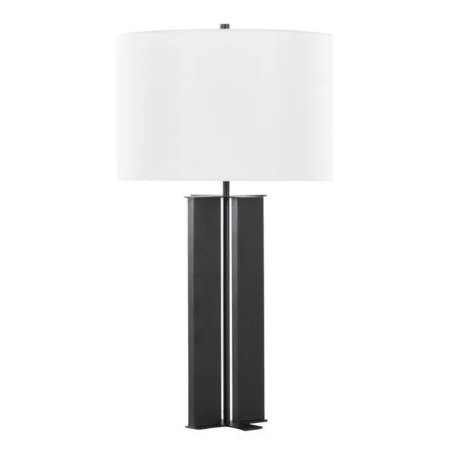 Alt view image 5 of 7 - 28" Contemporary Metal Table Lamp in Black Metal and White Linen
