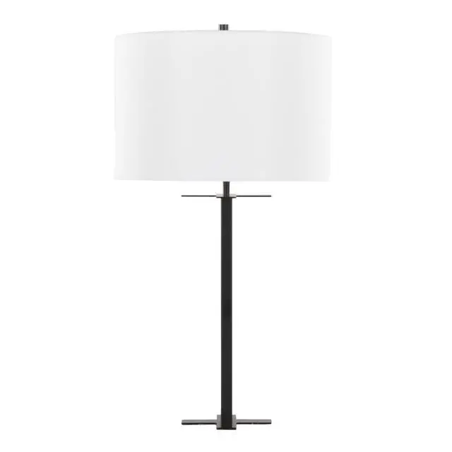 Alt view image 6 of 7 - 28" Contemporary Metal Table Lamp in Black Metal and White Linen