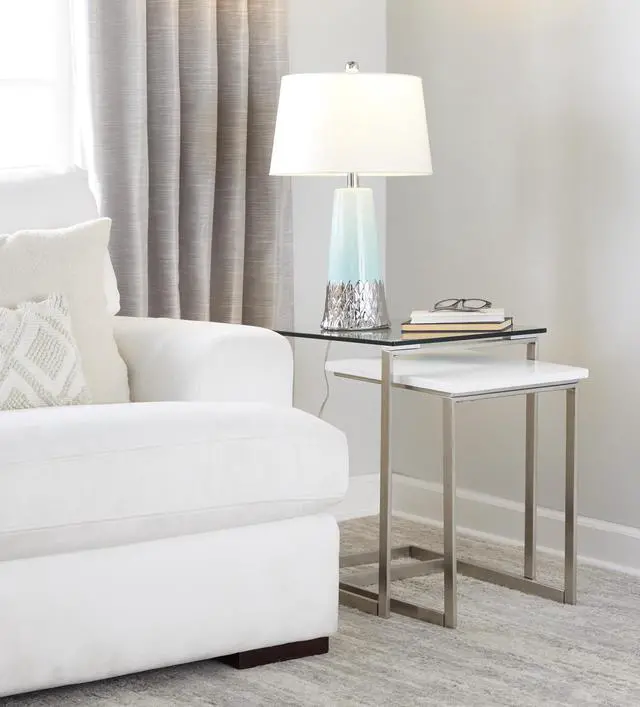 Alt view image 2 of 7 - Penelope 22" Contemporary Ceramic Table Lamp with Tiffany Blue & Silver Ceramic Body and White Shade
