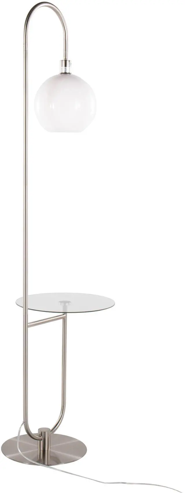 Alt view image 6 of 7 - Trombone Contemporary Floor Lamp in Nickel Metal with Clear Glass Shelf