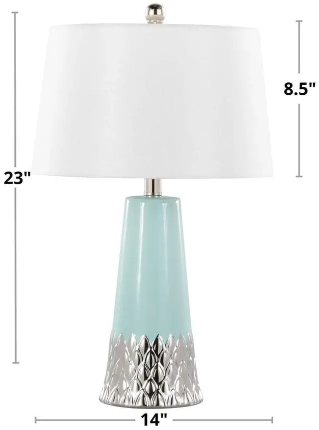 Alt view image 3 of 7 - Penelope 22" Contemporary Ceramic Table Lamp with Tiffany Blue & Silver Ceramic Body and White Shade