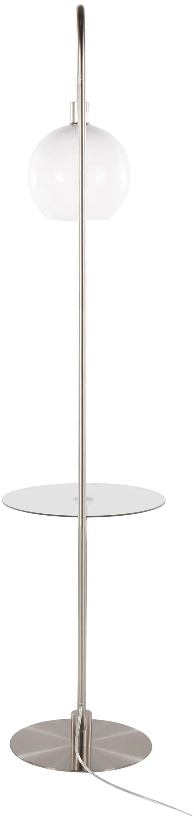 Alt view image 7 of 7 - Trombone Contemporary Floor Lamp in Nickel Metal with Clear Glass Shelf