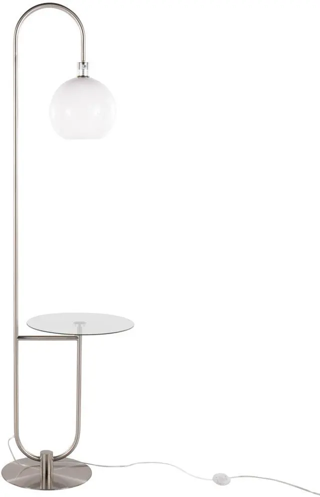 Alt view image 5 of 7 - Trombone Contemporary Floor Lamp in Nickel Metal with Clear Glass Shelf