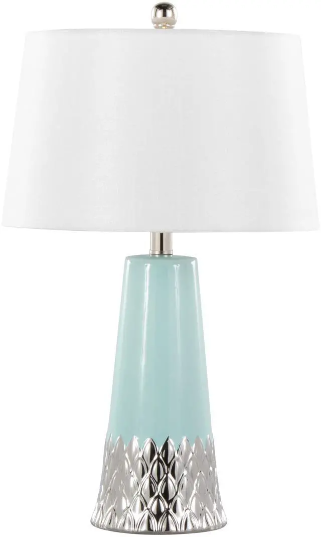 Alt view image 4 of 7 - Penelope 22" Contemporary Ceramic Table Lamp with Tiffany Blue & Silver Ceramic Body and White Shade