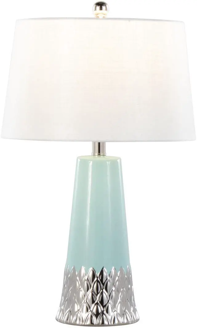 Alt view image 5 of 7 - Penelope 22" Contemporary Ceramic Table Lamp with Tiffany Blue & Silver Ceramic Body and White Shade