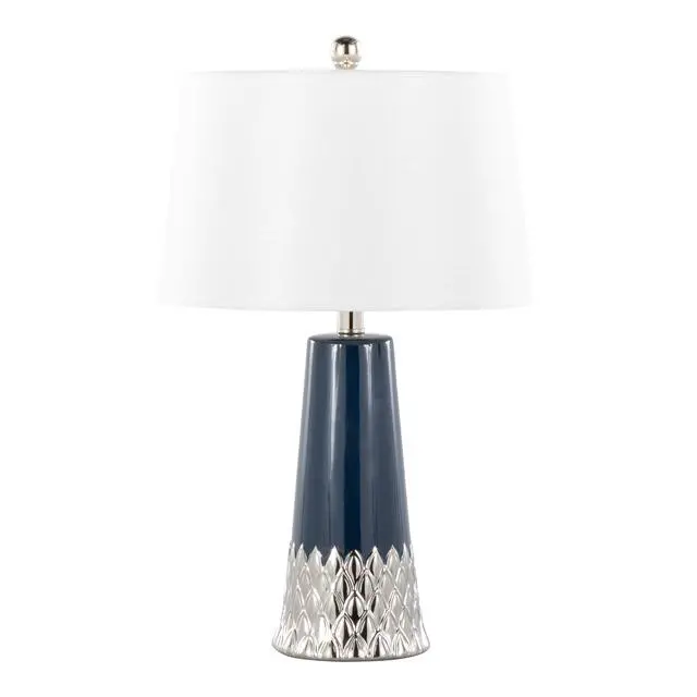 Alt view image 3 of 7 - Penelope 22" Contemporary Ceramic Table Lamp with Dark Blue & Silver Ceramic Body and White Shade
