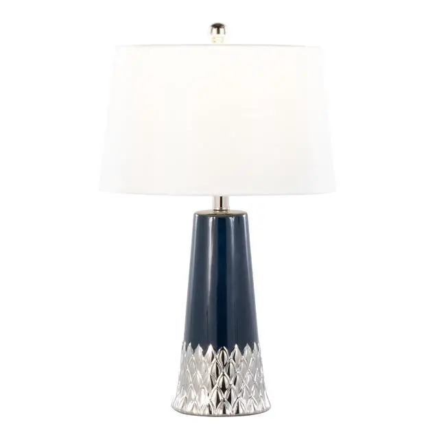Alt view image 4 of 7 - Penelope 22" Contemporary Ceramic Table Lamp with Dark Blue & Silver Ceramic Body and White Shade