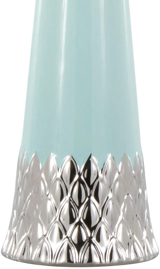 Alt view image 7 of 7 - Penelope 22" Contemporary Ceramic Table Lamp with Tiffany Blue & Silver Ceramic Body and White Shade