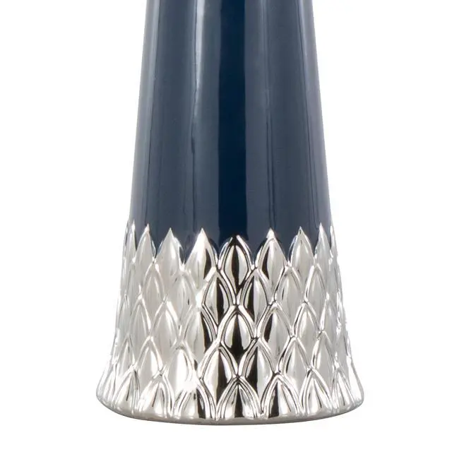 Alt view image 7 of 7 - Penelope 22" Contemporary Ceramic Table Lamp with Dark Blue & Silver Ceramic Body and White Shade