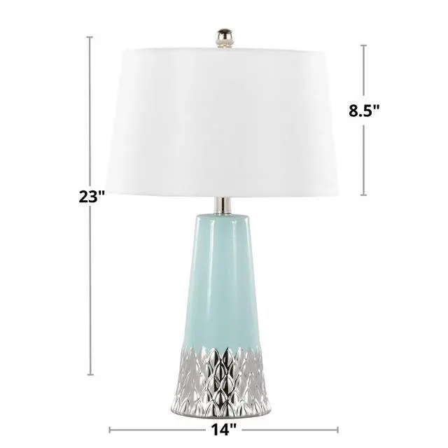 Alt view image 5 of 7 - Penelope 22" Contemporary Ceramic Table Lamp with Dark Blue & Silver Ceramic Body and White Shade