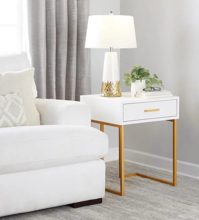 Alt view image 2 of 7 - Penelope 22" Contemporary Ceramic Table Lamp with White & Gold Ceramic Body and White Shade