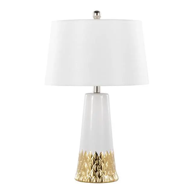 Alt view image 3 of 7 - Penelope 22" Contemporary Ceramic Table Lamp with White & Gold Ceramic Body and White Shade