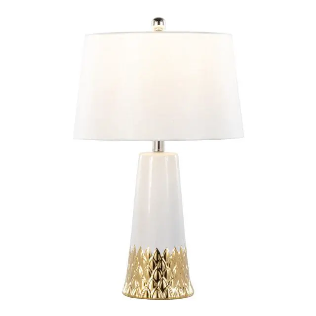 Alt view image 4 of 7 - Penelope 22" Contemporary Ceramic Table Lamp with White & Gold Ceramic Body and White Shade