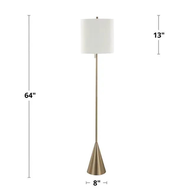Alt view image 2 of 7 - 64" Contemporary Metal Floor Lamp in Brushed Nickel with White Linen Shade