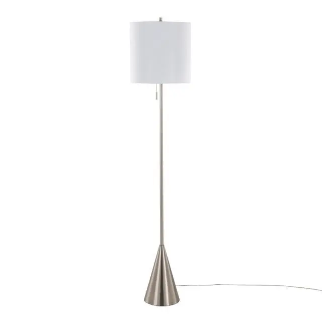 Alt view image 3 of 7 - 64" Contemporary Metal Floor Lamp in Brushed Nickel with White Linen Shade