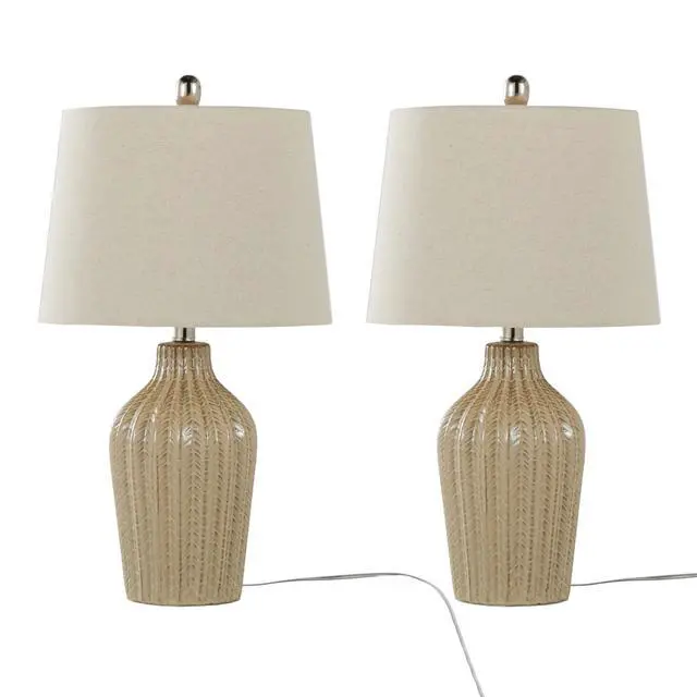 Alt view image 2 of 6 - Rockwell 23" Contemporary Ceramic Table Lamp in Cuban Sand Ceramic, Polished Nickel and Natural Linen Shade From Grandview Gallery - Set Of 2