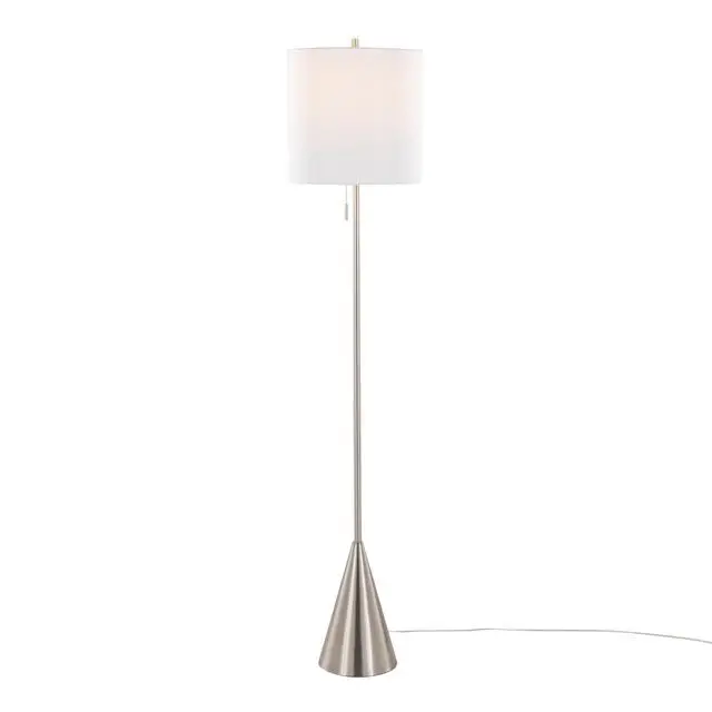 Alt view image 4 of 7 - 64" Contemporary Metal Floor Lamp in Brushed Nickel with White Linen Shade