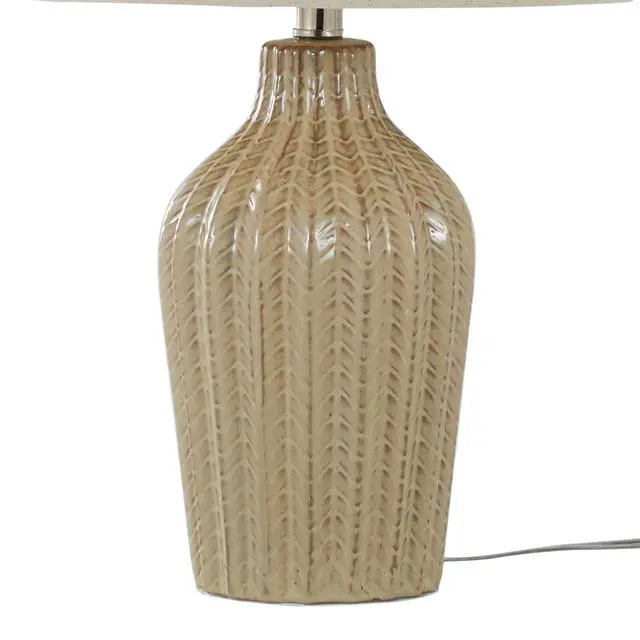 Alt view image 5 of 6 - Rockwell 23" Contemporary Ceramic Table Lamp in Cuban Sand Ceramic, Polished Nickel and Natural Linen Shade From Grandview Gallery - Set Of 2