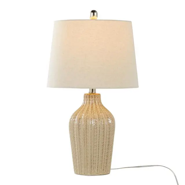 Alt view image 4 of 6 - Rockwell 23" Contemporary Ceramic Table Lamp in Cuban Sand Ceramic, Polished Nickel and Natural Linen Shade From Grandview Gallery - Set Of 2