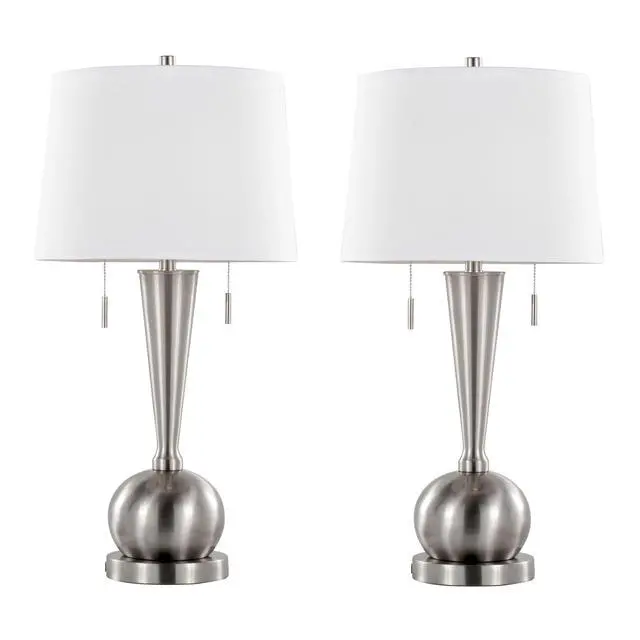 Alt view image 2 of 6 - Jules 30.25" Contemporary Metal Table Lamp in Brushed Nickel with White Linen Shade and Built-in Usb Port From Grandview Gallery - Set Of 2