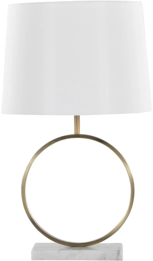 Main image of Moon Contemporary Table Lamp in White Marble, Gold Metal and White Shade