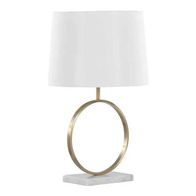 Alt view image 3 of 5 - Moon Contemporary Table Lamp in White Marble, Gold Metal and White Shade