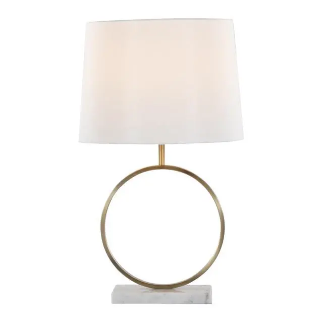 Alt view image 2 of 5 - Moon Contemporary Table Lamp in White Marble, Gold Metal and White Shade